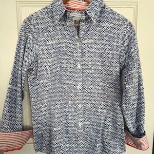 Foxcroft Multicolor Geometric Shaped Button Up. Sz 4 contrasting cuffs EUC